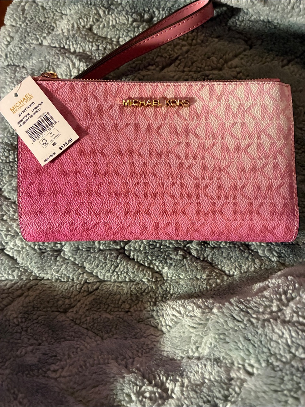 Michael Kors Pink Ombre Wristlet Clutch with Gold Logo